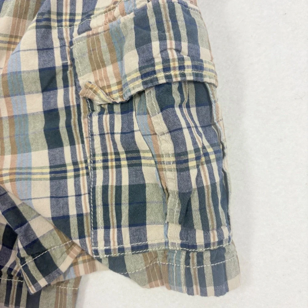 Gap Cargo Shorts Boys Size 8 Blue Tan Plaid Cotton Y2K‎ Baggy Long Skater Preppy